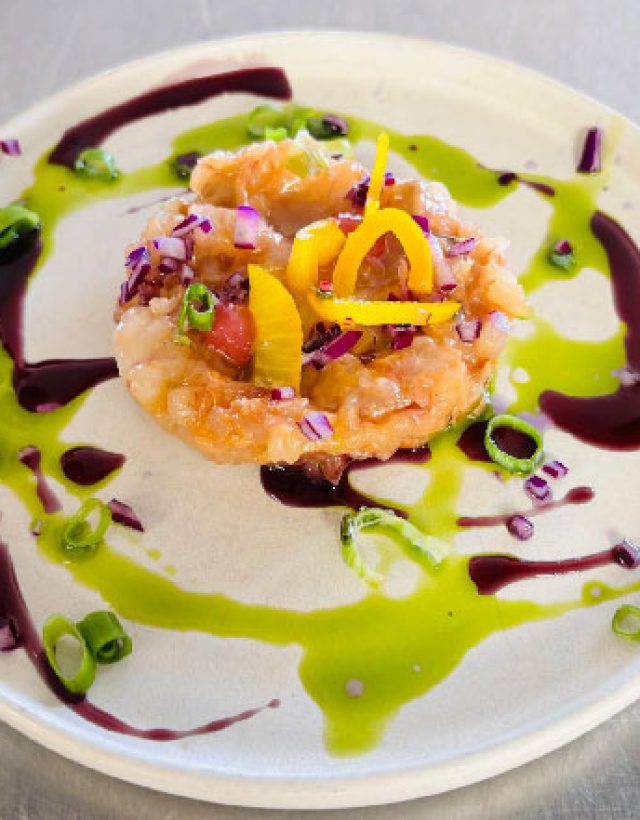 Céviche de gambas, huile de romarin, jus de carotte violette - Le Parfait Savoureux - Charly Fredet